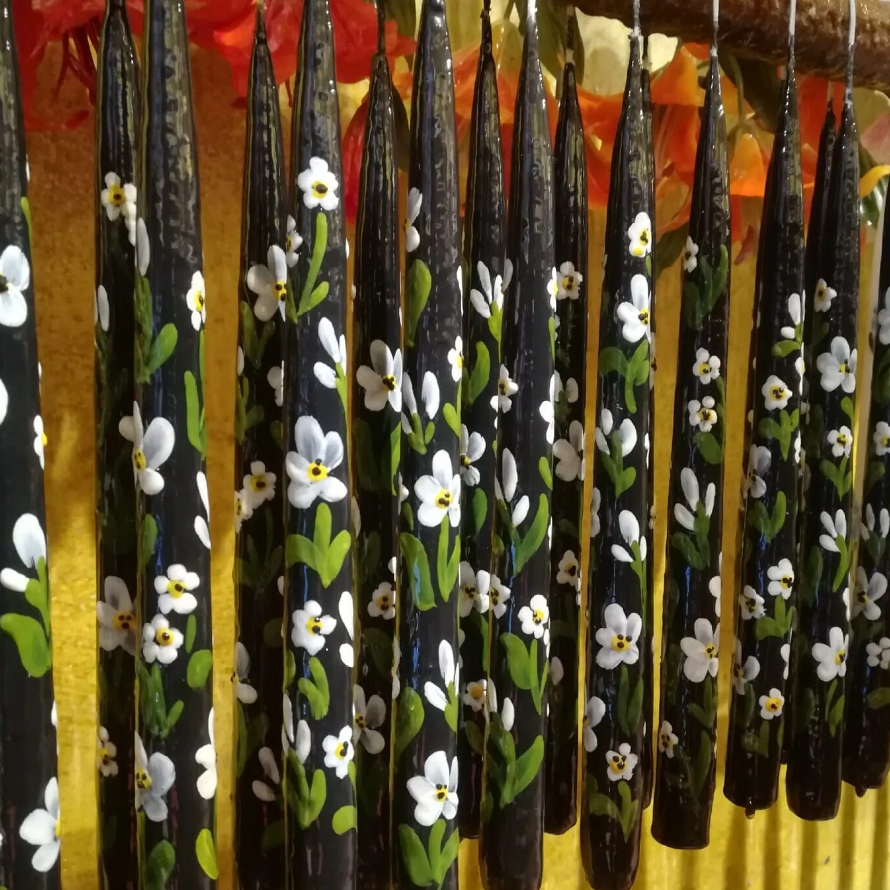 Chefanie Black Floral Painted Tapers (2) Hot