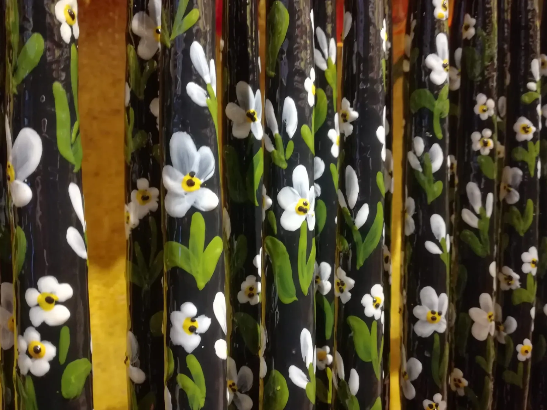 Chefanie Black Floral Painted Tapers (2) Hot