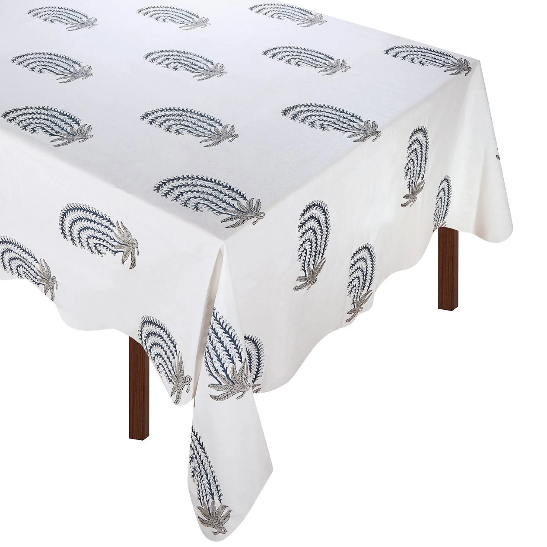 Chefanie Blue Grey Buteh Tablecloth New